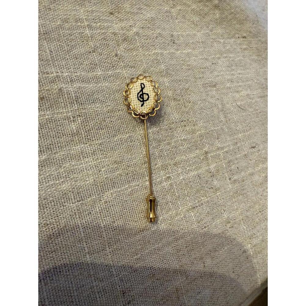 Stick Pin Music Needlepoint Cross Stitch Embroidery Gold Tone